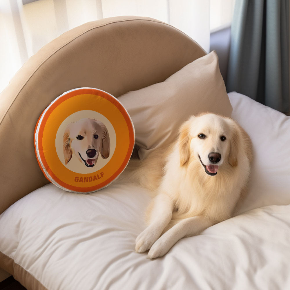Custom Round Shape Pillow Personalized Pet Photo with Name Gift for Pet Lover - Orange - MyFaceBoxer
