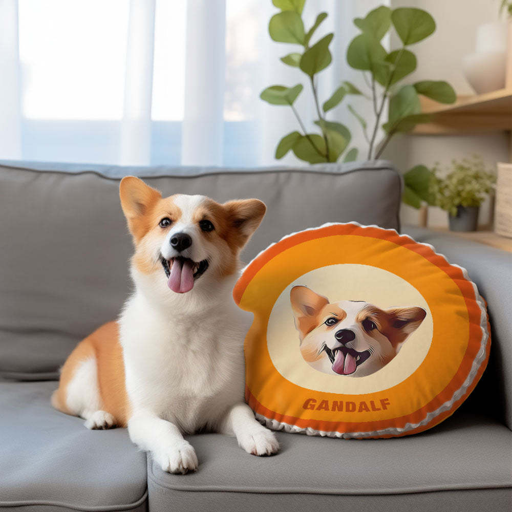 Custom Round Shape Pillow Personalized Pet Photo with Name Gift for Pet Lover - Black & White - MyFaceBoxer
