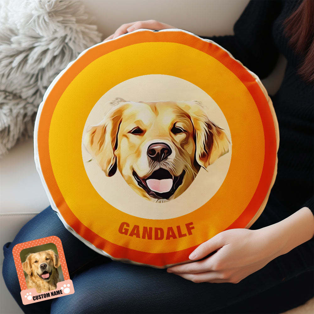 Custom Round Shape Pillow Personalized Pet Photo with Name Gift for Pet Lover - Black & White - MyFaceBoxer