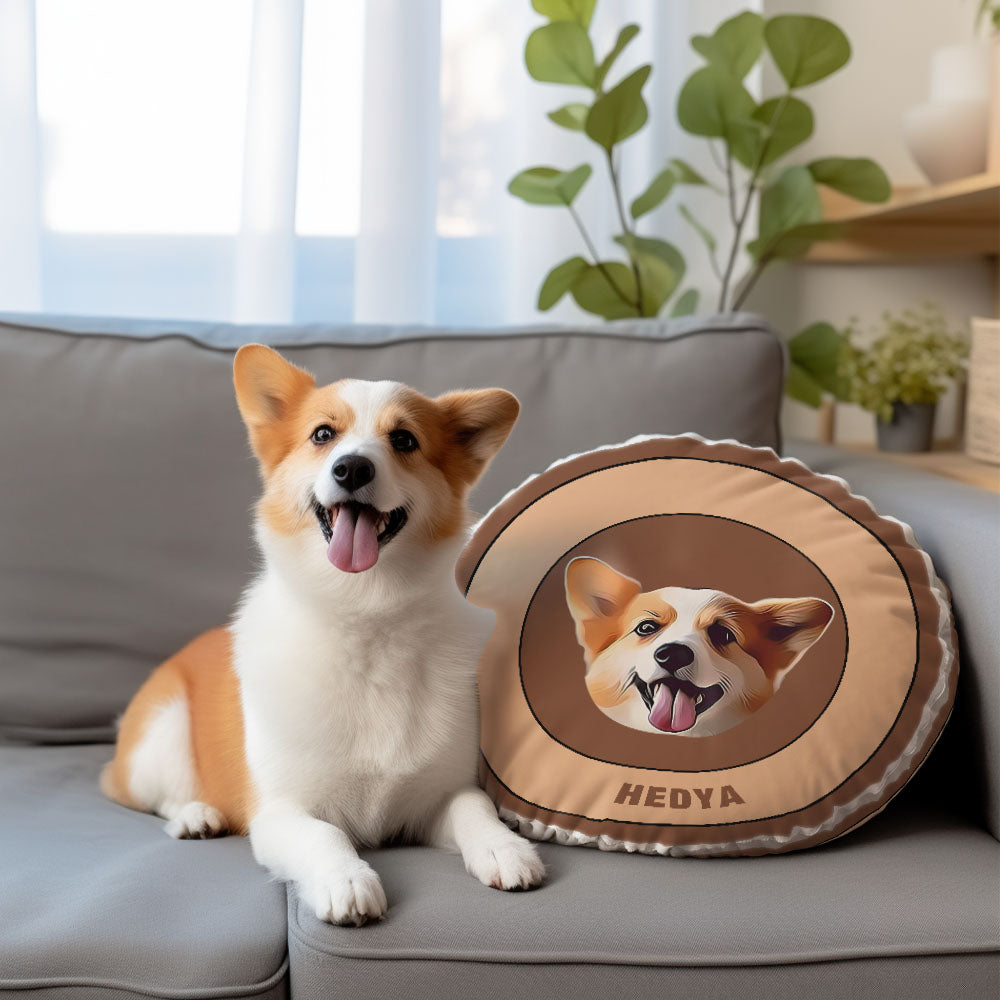 Custom Round Shape Pillow Personalized Pet Photo with Name Gift for Pet Lover - Brown - MyFaceBoxer