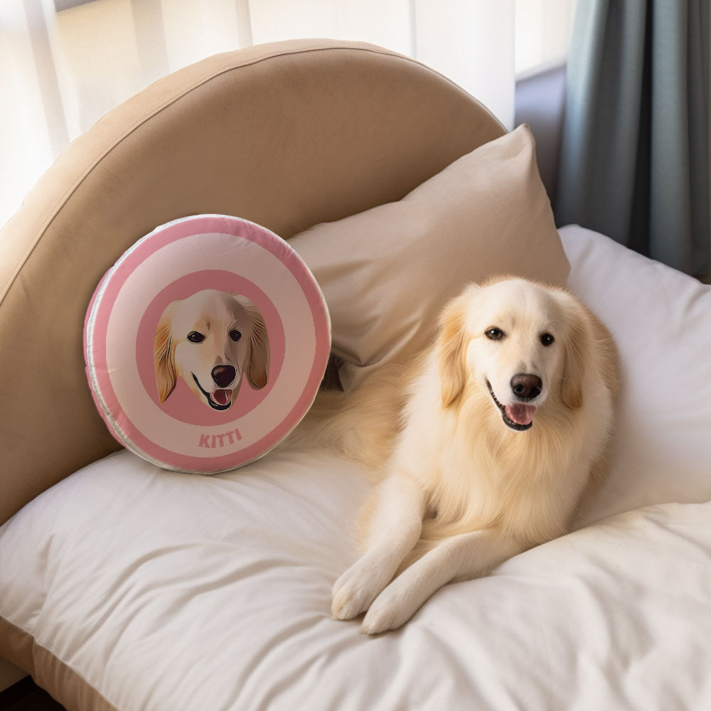 Custom Round Shape Pillow Personalized Pet Photo with Name Gift for Pet Lover - Pink - MyFaceBoxer