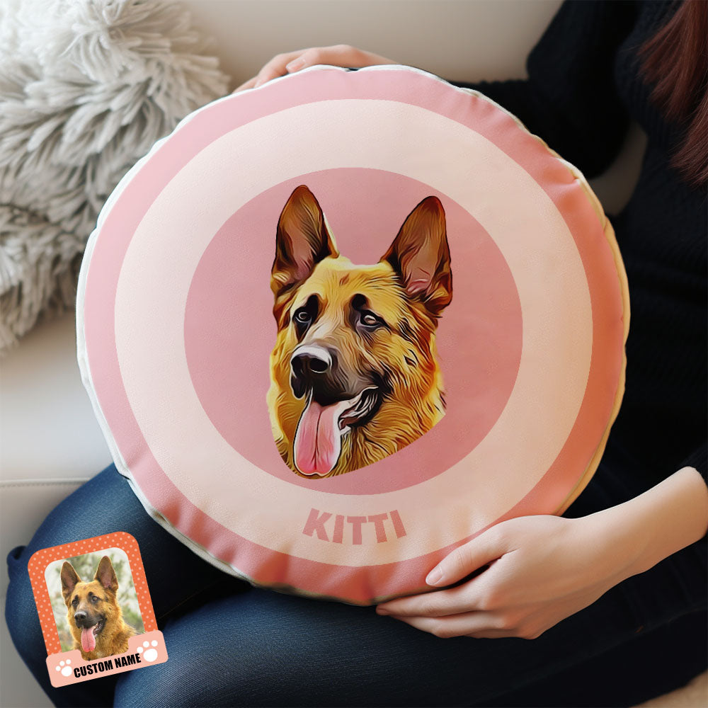 Custom Round Shape Pillow Personalized Pet Photo with Name Gift for Pet Lover - Pink - MyFaceBoxer
