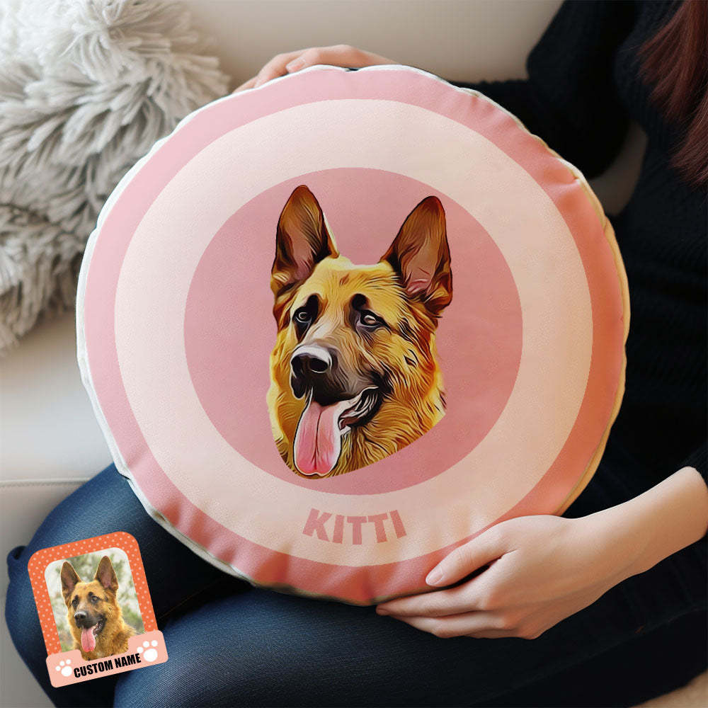 Custom Round Shape Pillow Personalized Pet Photo with Name Gift for Pet Lover - Black & White - MyFaceBoxer