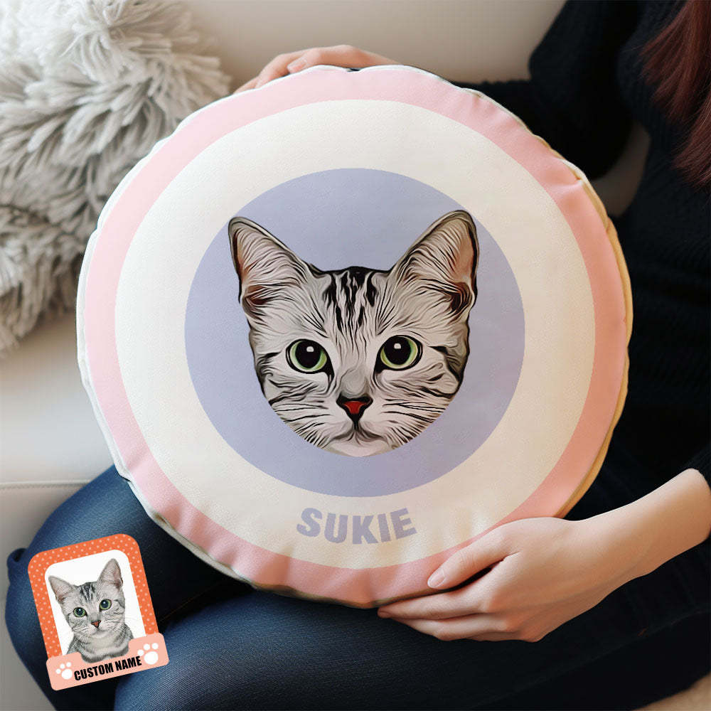 Custom Round Shape Pillow Personalized Pet Photo with Name Gift for Pet Lover - Black & White - MyFaceBoxer