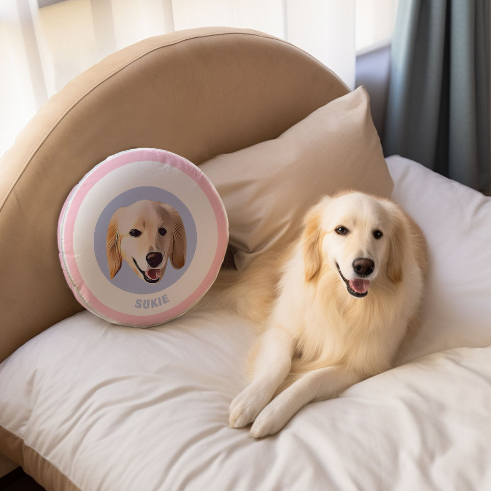 Custom Round Shape Pillow Personalized Pet Photo with Name Gift for Pet Lover - Pink & Blue - MyFaceBoxer