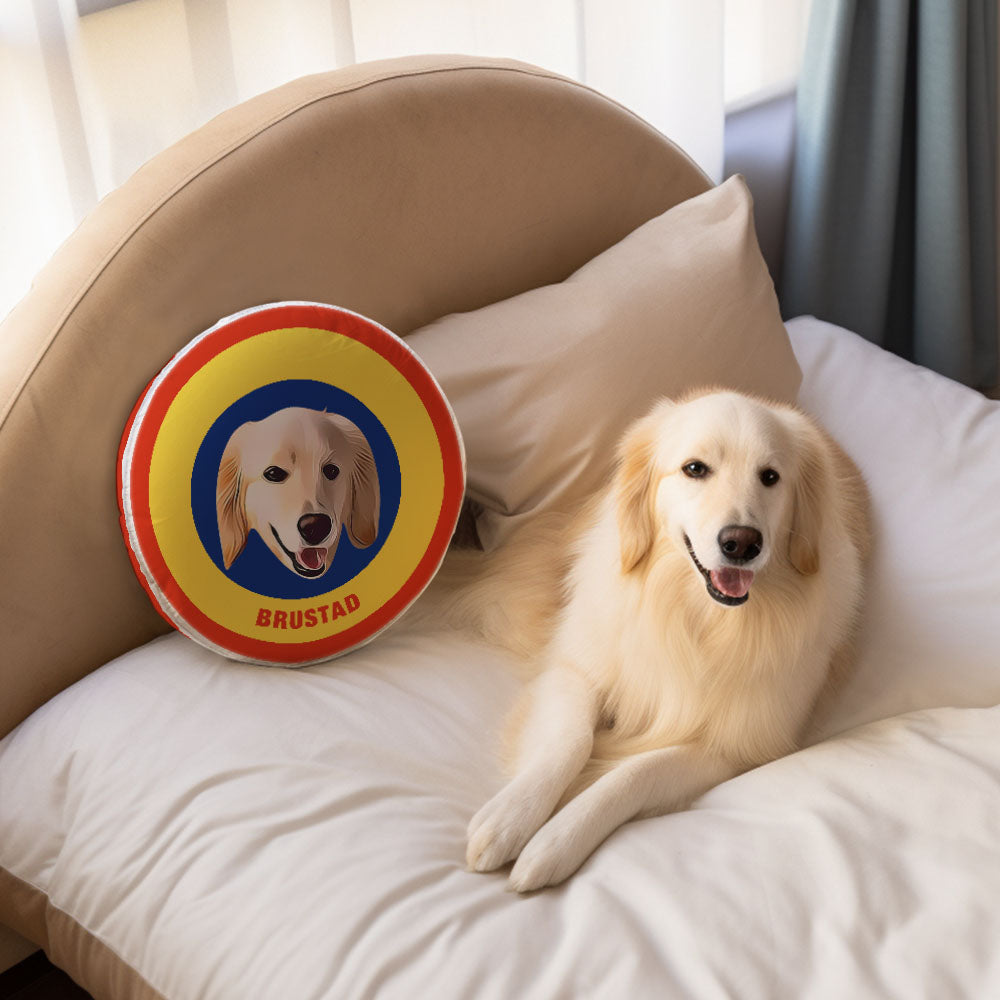 Custom Round Shape Pillow Personalized Pet Photo with Name Gift for Pet Lover - Yellow & Blue - MyFaceBoxer