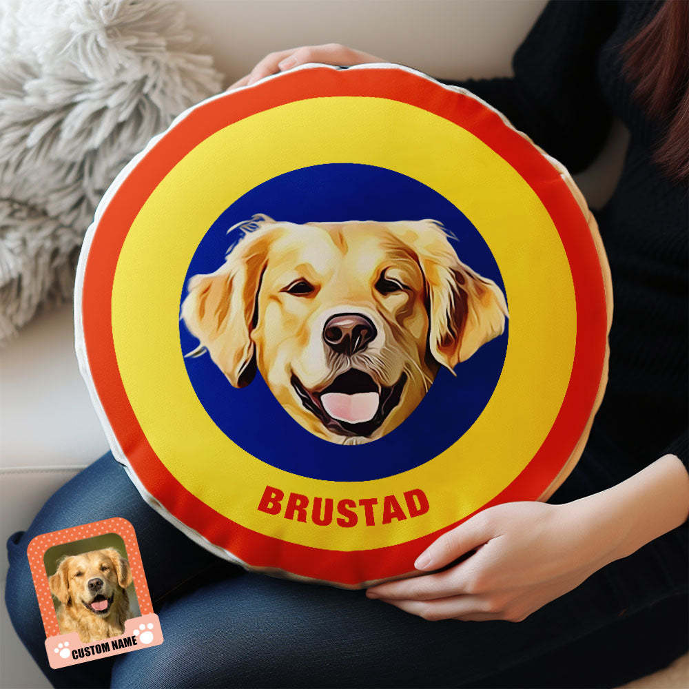 Custom Round Shape Pillow Personalized Pet Photo with Name Gift for Pet Lover - Black & White - MyFaceBoxer