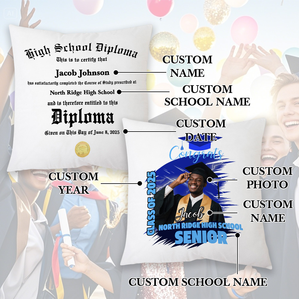 Graduation Pillow, Custom Graduation Gift, Grad Gift, Personalized keepsake, High School Senior Class, School  Celebration, School Memory