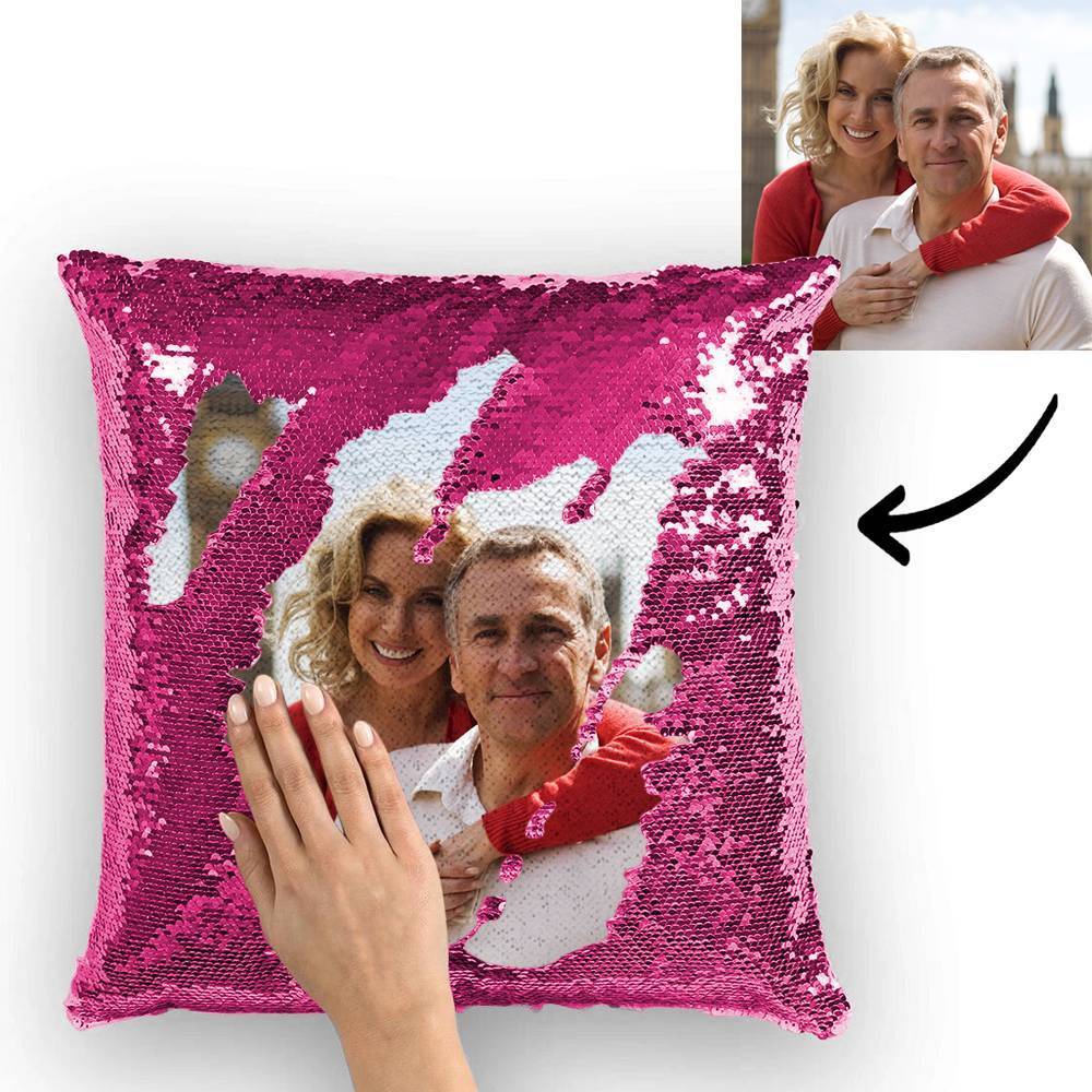 Custom Gift for Her Custom Photo Magic Sequins Pillow Multicolor Shiny 15.75''*15.75''	 - MyFaceBoxer