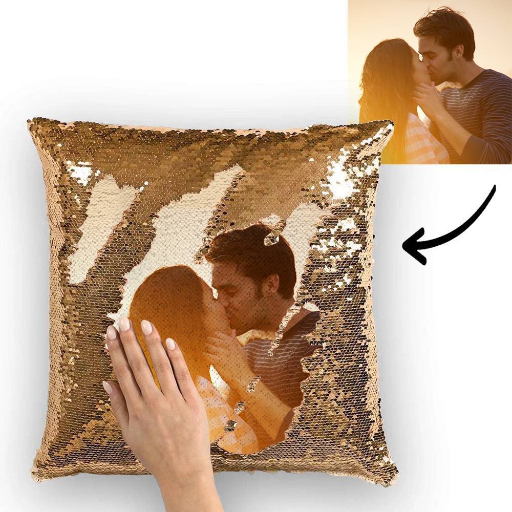 Custom Love Couple Photo Magic Sequins Pillow Multicolor Shiny 15.75''*15.75''	 - MyFaceBoxer