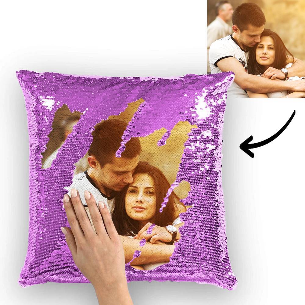 Custom Valentine's Photo Magic Sequins Pillow Multicolor Shiny 15.75''*15.75''	 - MyFaceBoxer
