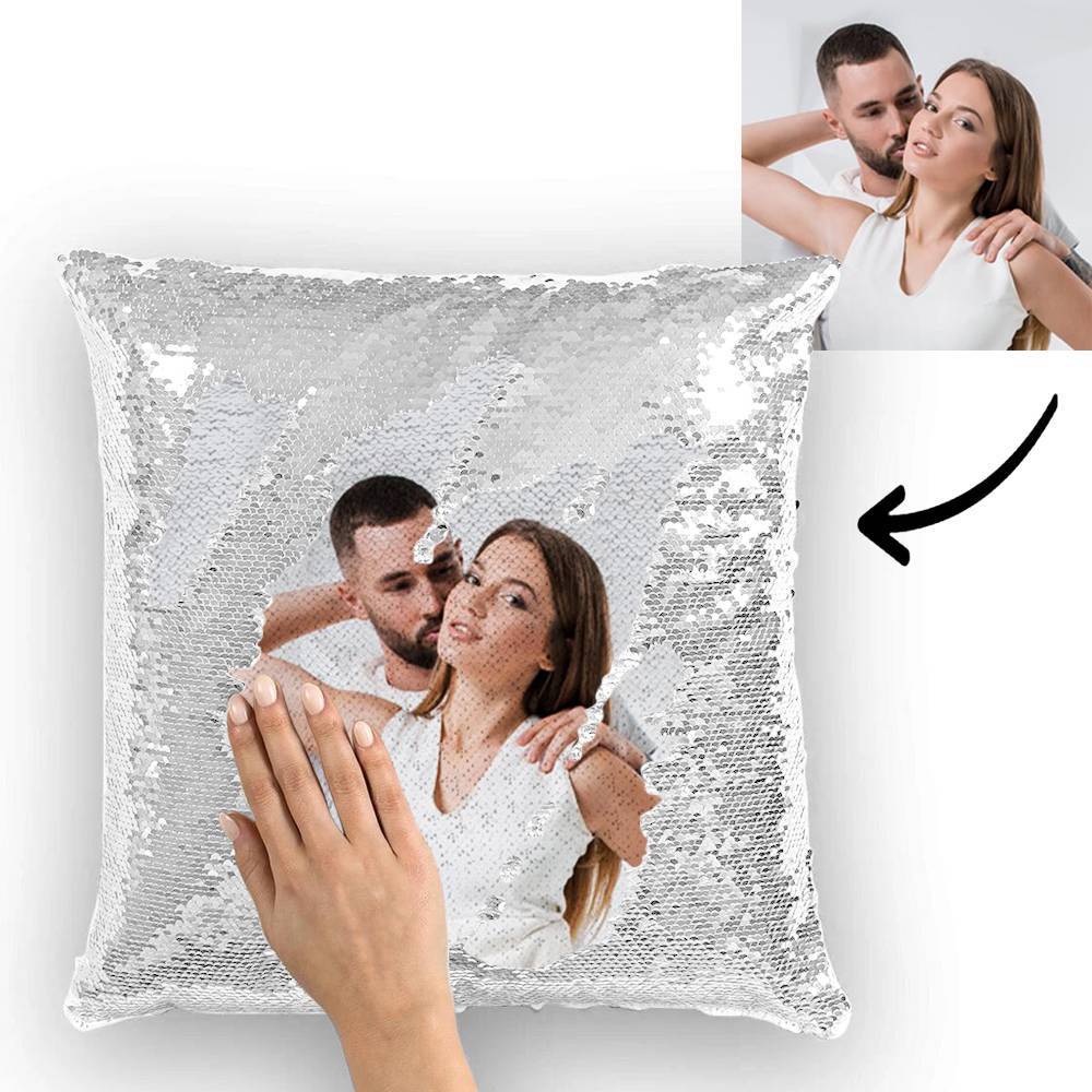 Custom Family Photo Magic Sequins Pillow Multicolor Shiny 15.75''*15.75''	 - MyFaceBoxer