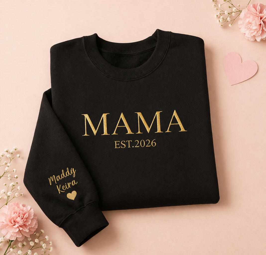 Personalized Mama Embroidered Sweatshirt, Custom Mom Embroidery Hoodie, New Mom Outfit, Pregnancy Reveal Clothing, Happy Mother's Day Gifts - Bestchristmasgifts