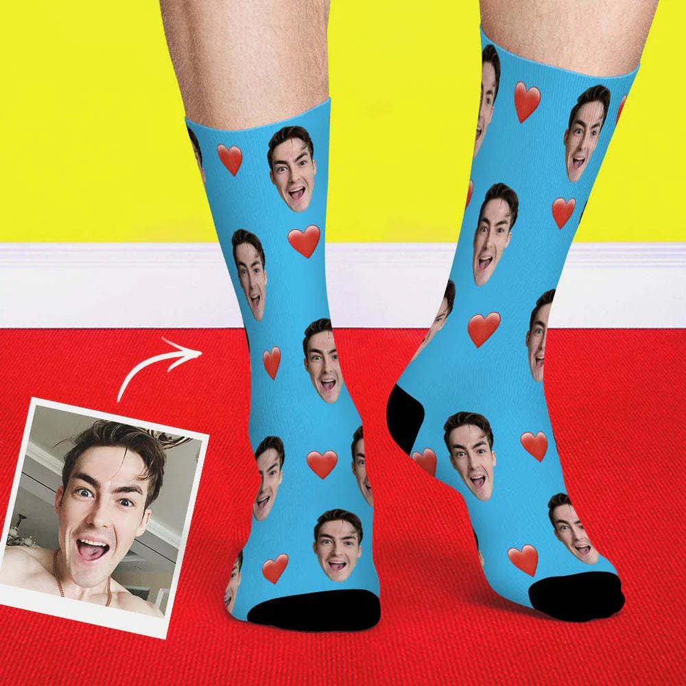 Custom Crew Socks Red Heart Put Face On Socks Gift - MyFaceBoxer