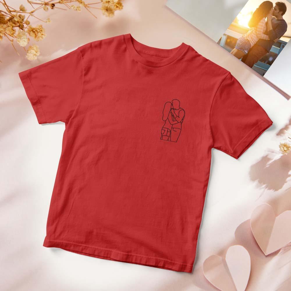 Custom Photo Embroidered T-Shirt Personalized Portrait Shirt Gift for Lover