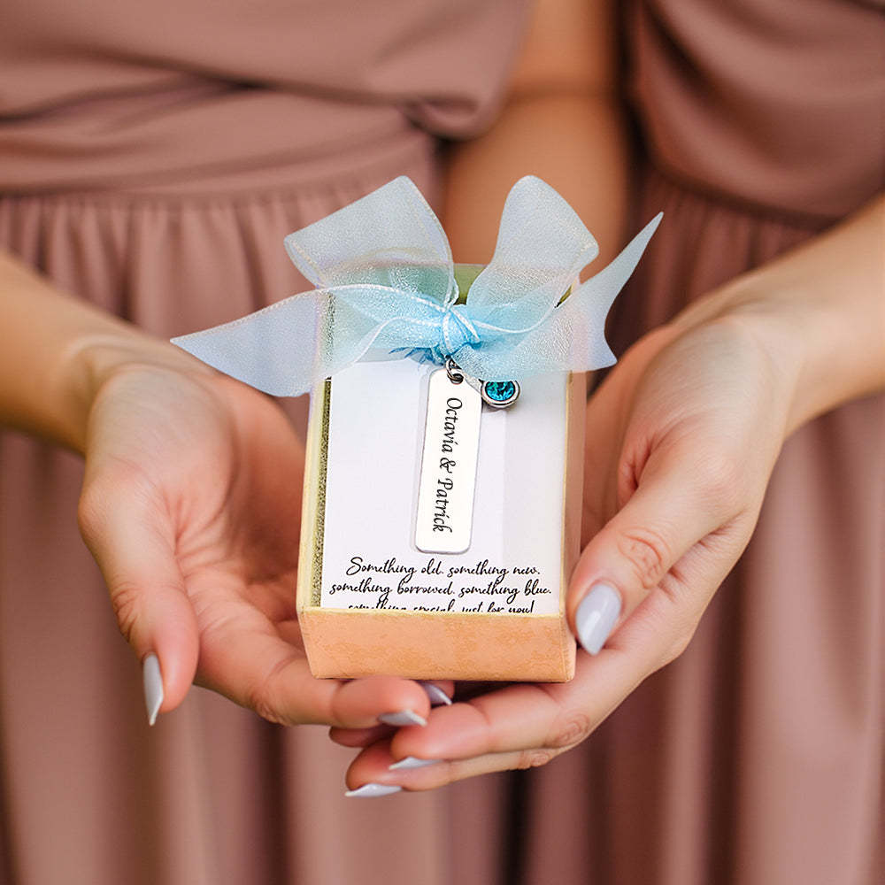 Personalized Bridal Bouquet Charm with Engraved Text and Card Something Blue Wedding Gift for Bride - MyFaceBoxer