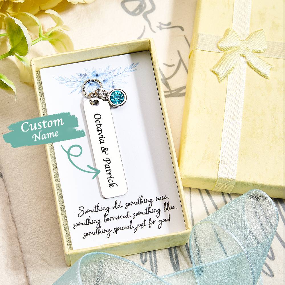 Personalized Bridal Bouquet Charm with Engraved Text and Card Something Blue Wedding Gift for Bride