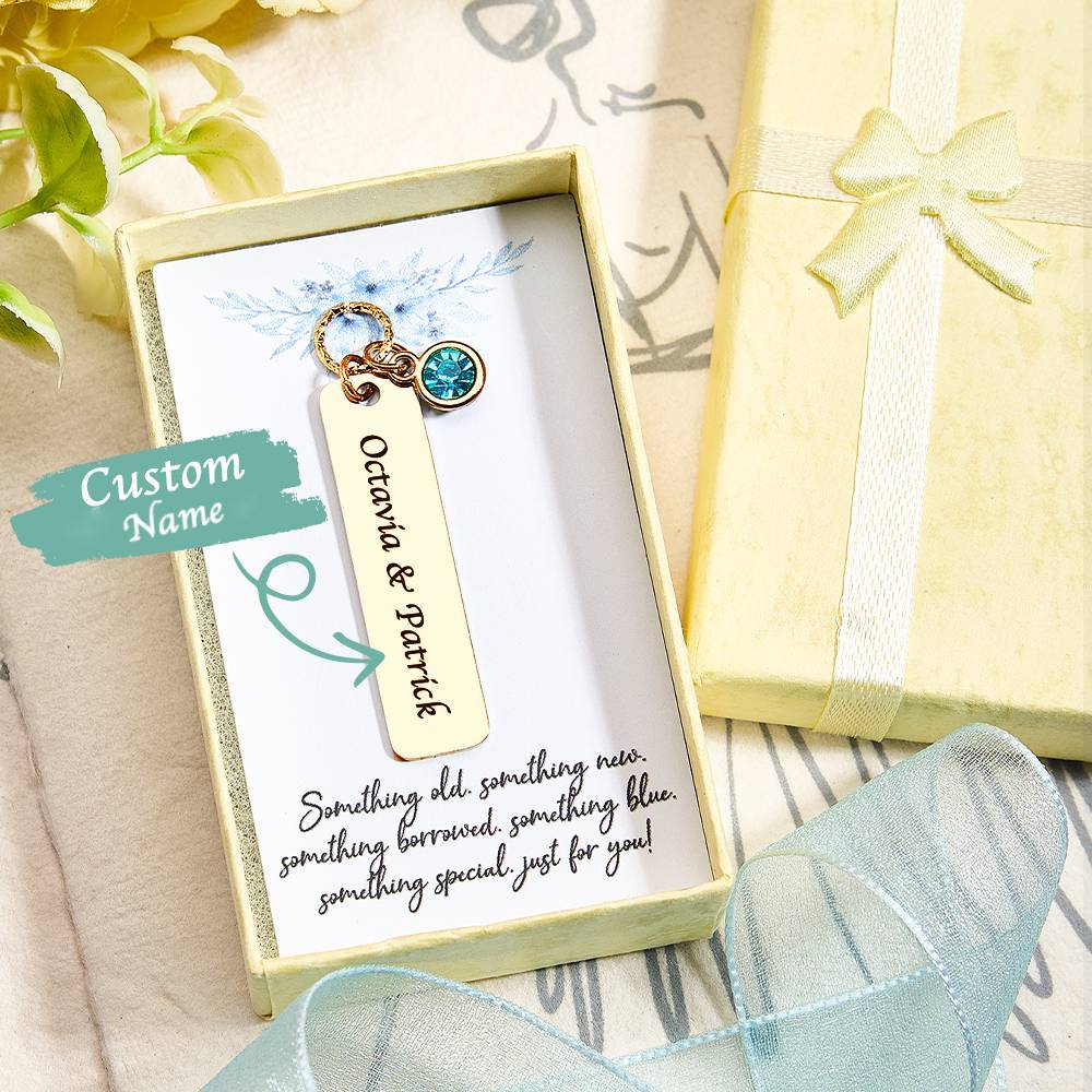 Personalized Bridal Bouquet Charm with Engraved Text and Card Something Blue Wedding Gift for Bride - MyFaceBoxer