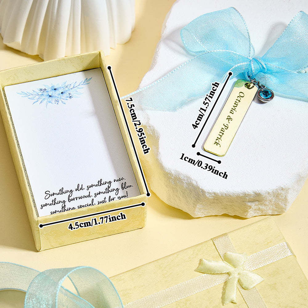 Personalized Bridal Bouquet Charm with Engraved Text and Card Something Blue Wedding Gift for Bride - MyFaceBoxer