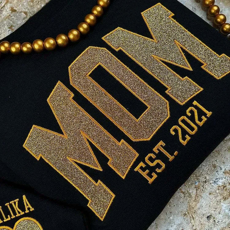 Custom Embroidered Glitter Vinyl MAMA Sweatshirt Hoodie Gift For Mom & Grandma - MyFaceBoxer