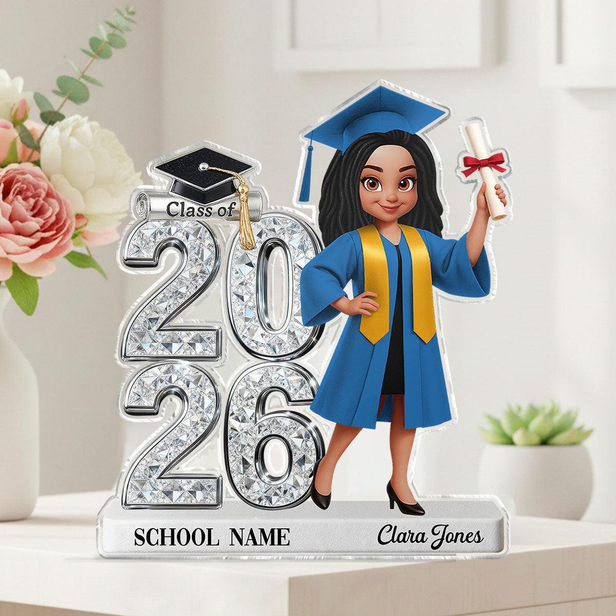 Custom Graduation Figure Doll Shiny Effect Class Of 2026 Senior 2D Flat - Personalized Acrylic Block Plaque - Graduation Gift For Graduates, Daughter, Son