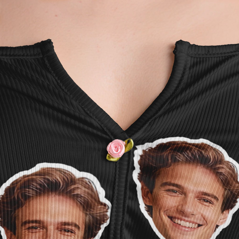 Valentine's Gifts Custom Photo Appliques Notched Neckline Lingerie Set