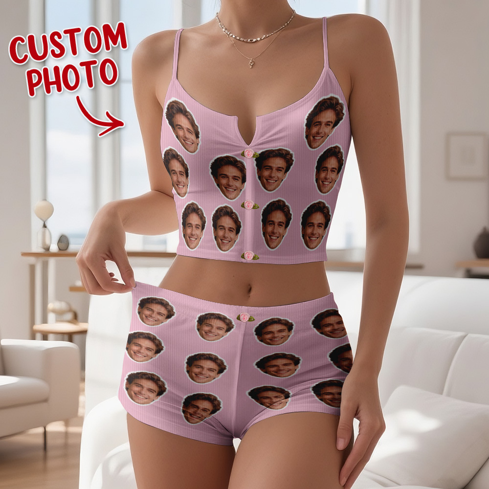 Valentine's Gifts Custom Photo Appliques Notched Neckline Lingerie Set