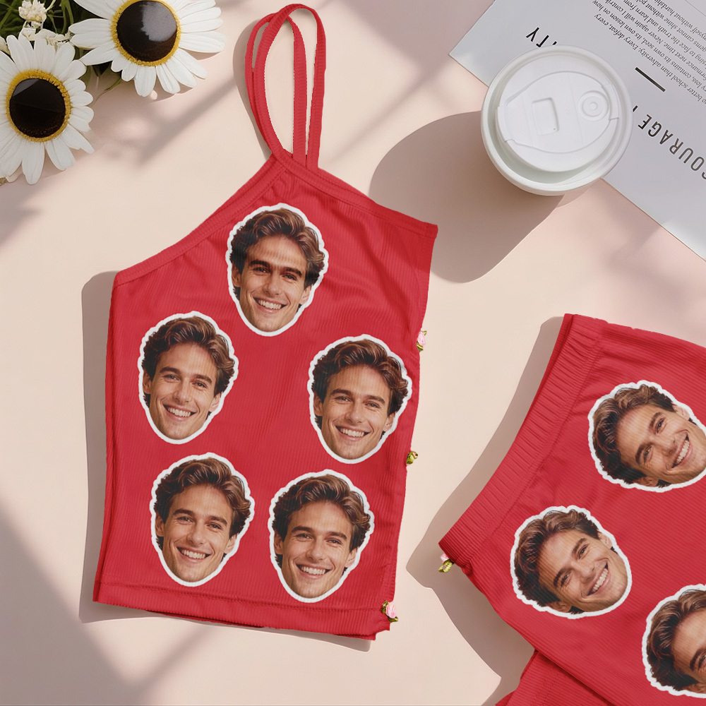 Valentine's Gifts Custom Photo Appliques Notched Neckline Lingerie Set