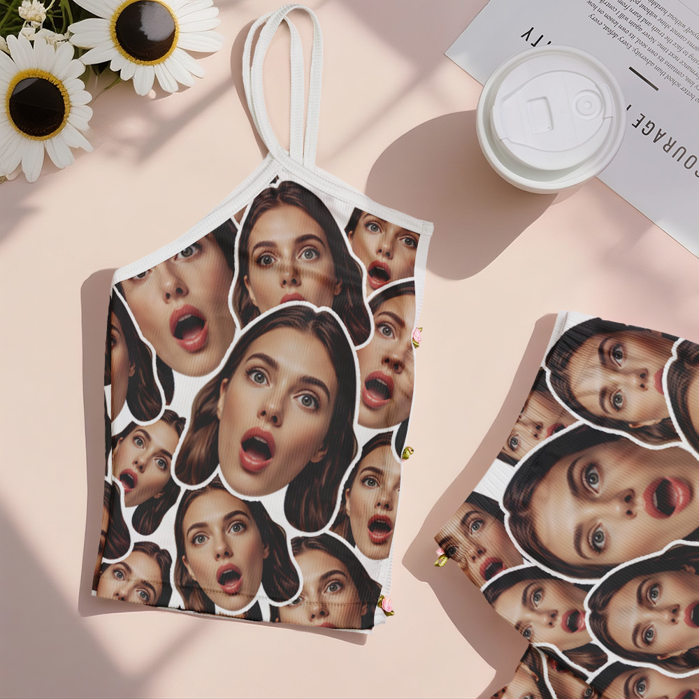 Valentine's Gifts Custom Facemash Appliques Notched Neckline Lingerie Set