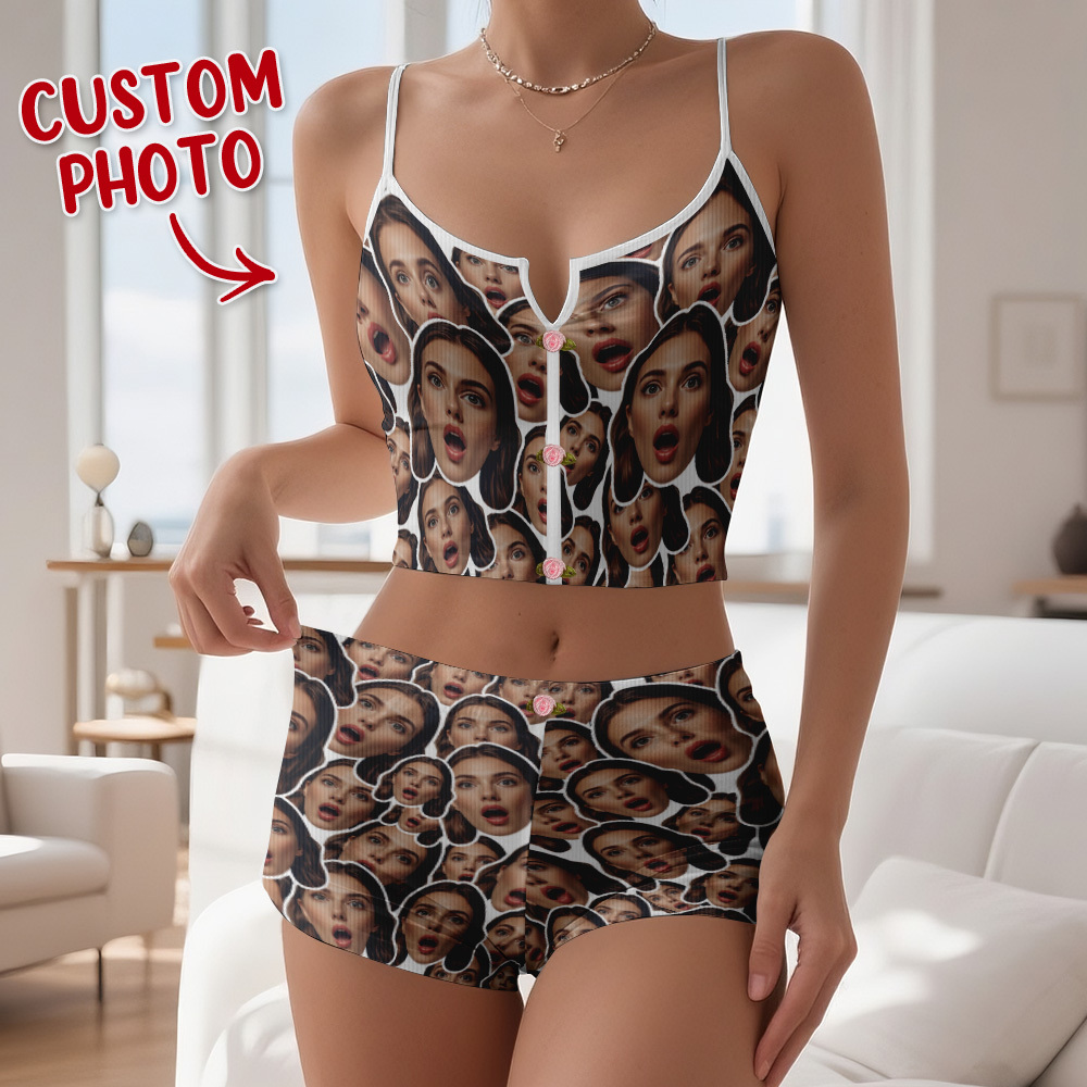 Valentine's Gifts Custom Facemash Appliques Notched Neckline Lingerie Set