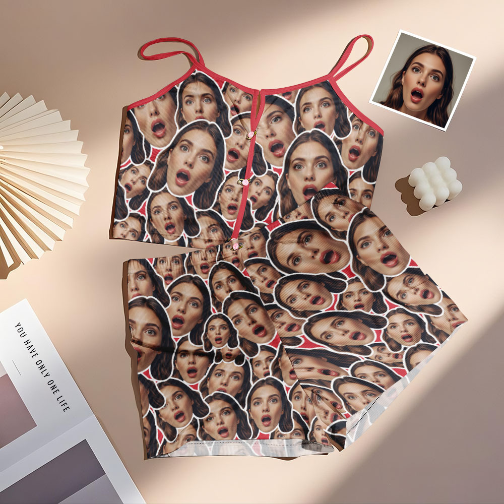 Valentine's Gifts Custom Facemash Appliques Notched Neckline Lingerie Set