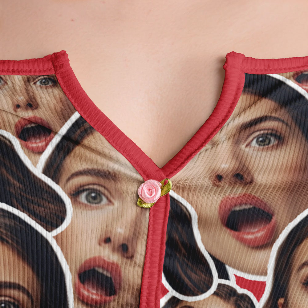 Valentine's Gifts Custom Facemash Appliques Notched Neckline Lingerie Set