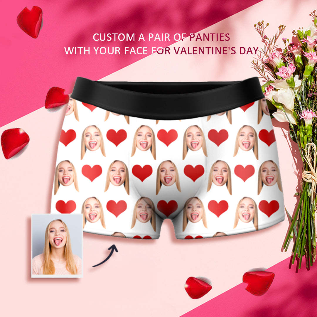 Valentine's Day gift for boyfriend Custom Men Face Heart Boxer Shorts Personalized Face Boxer - MyFaceBoxer