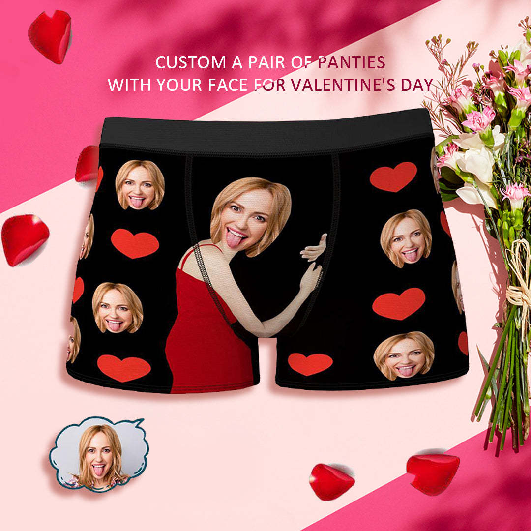 Personalize Face Boxer Love Heart Custom Funny Underwear Anniversary Gifts for Him - MyFaceBoxer