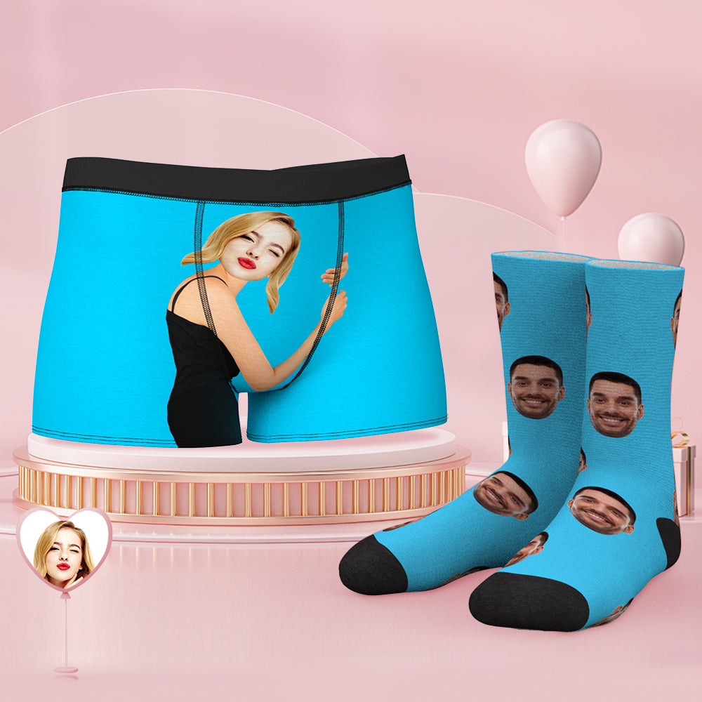 Custom Face Boxer Shorts And Socks Set On Body Skin - MyFaceBoxer