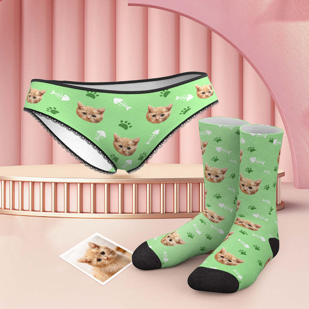 Custom Face Panties And Socks Set - Cat - MyFaceBoxer