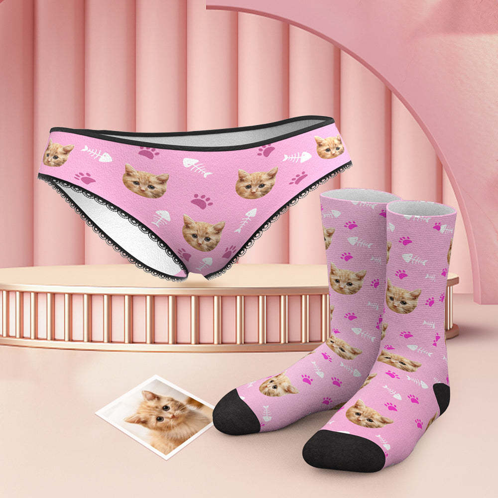 Custom Face Panties And Socks Set - Cat - MyFaceBoxer