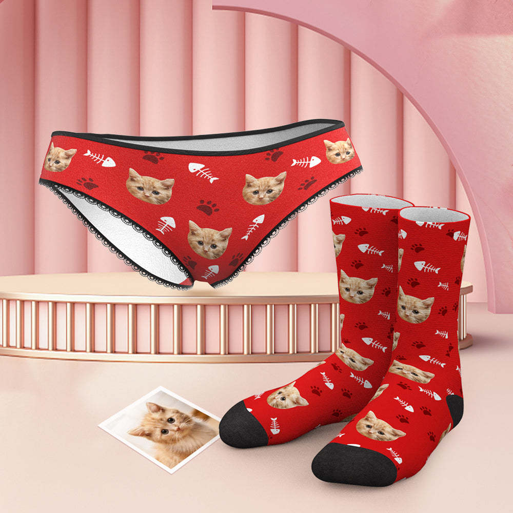 Custom Face Panties And Socks Set - Cat - MyFaceBoxer