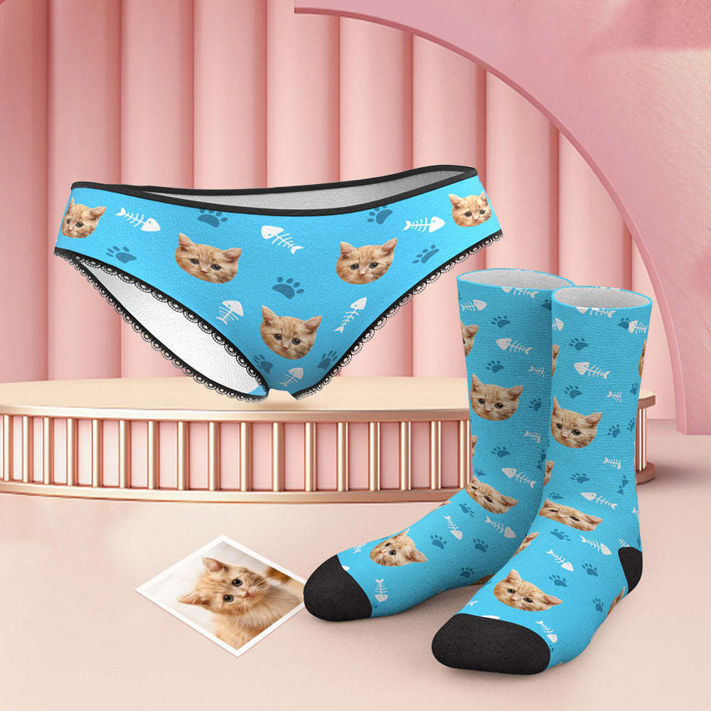 Custom Face Panties And Socks Set - Cat - MyFaceBoxer