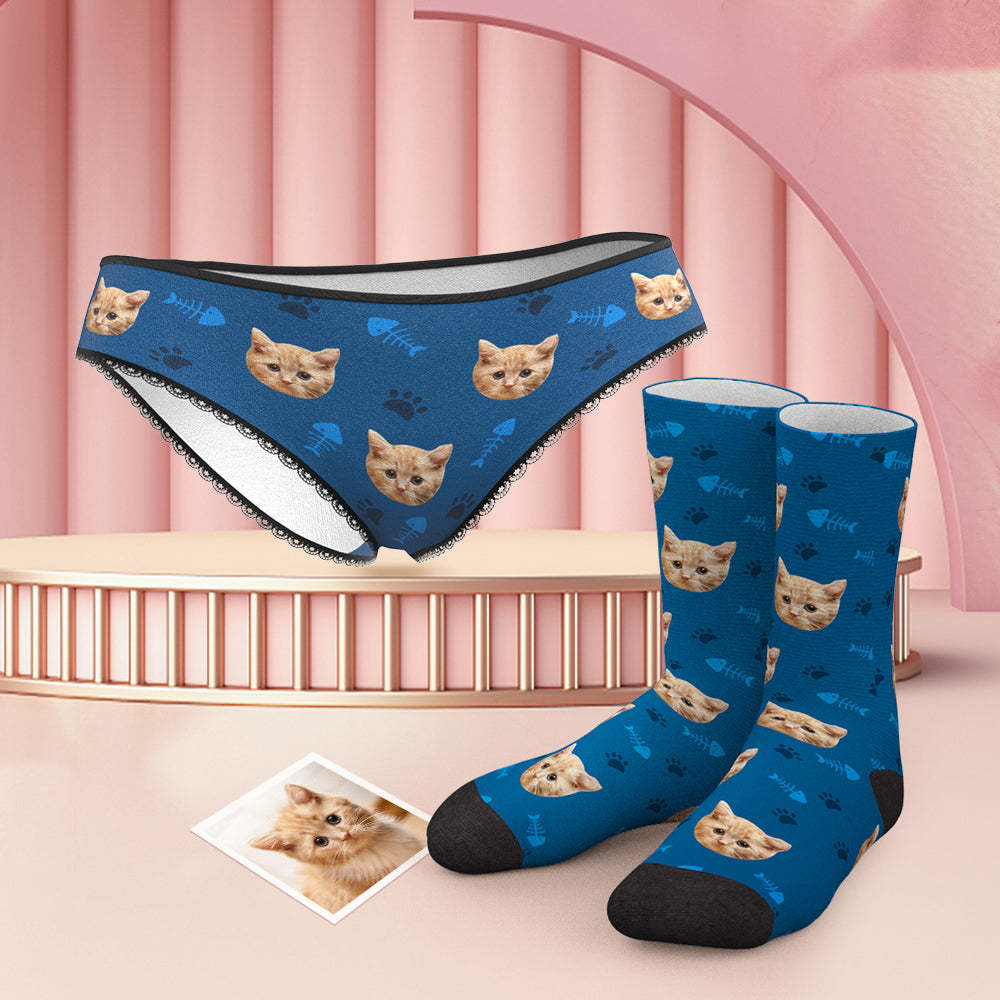 Custom Face Panties And Socks Set - Cat - MyFaceBoxer