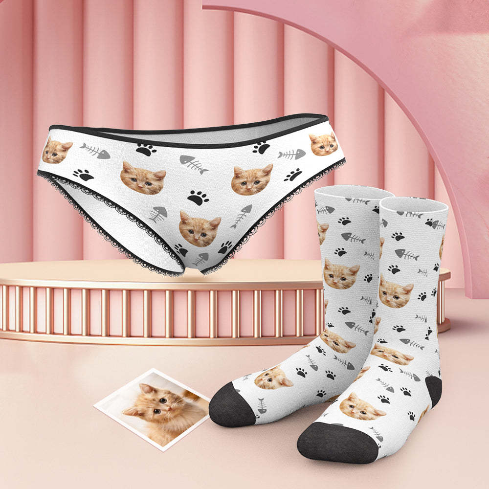 Custom Face Panties And Socks Set - Cat - MyFaceBoxer