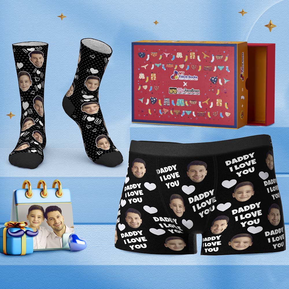 Father's Day Gifts Custom Face Boxer Shorts And Socks Set Gifts To Dad Love U Co-Branding Set