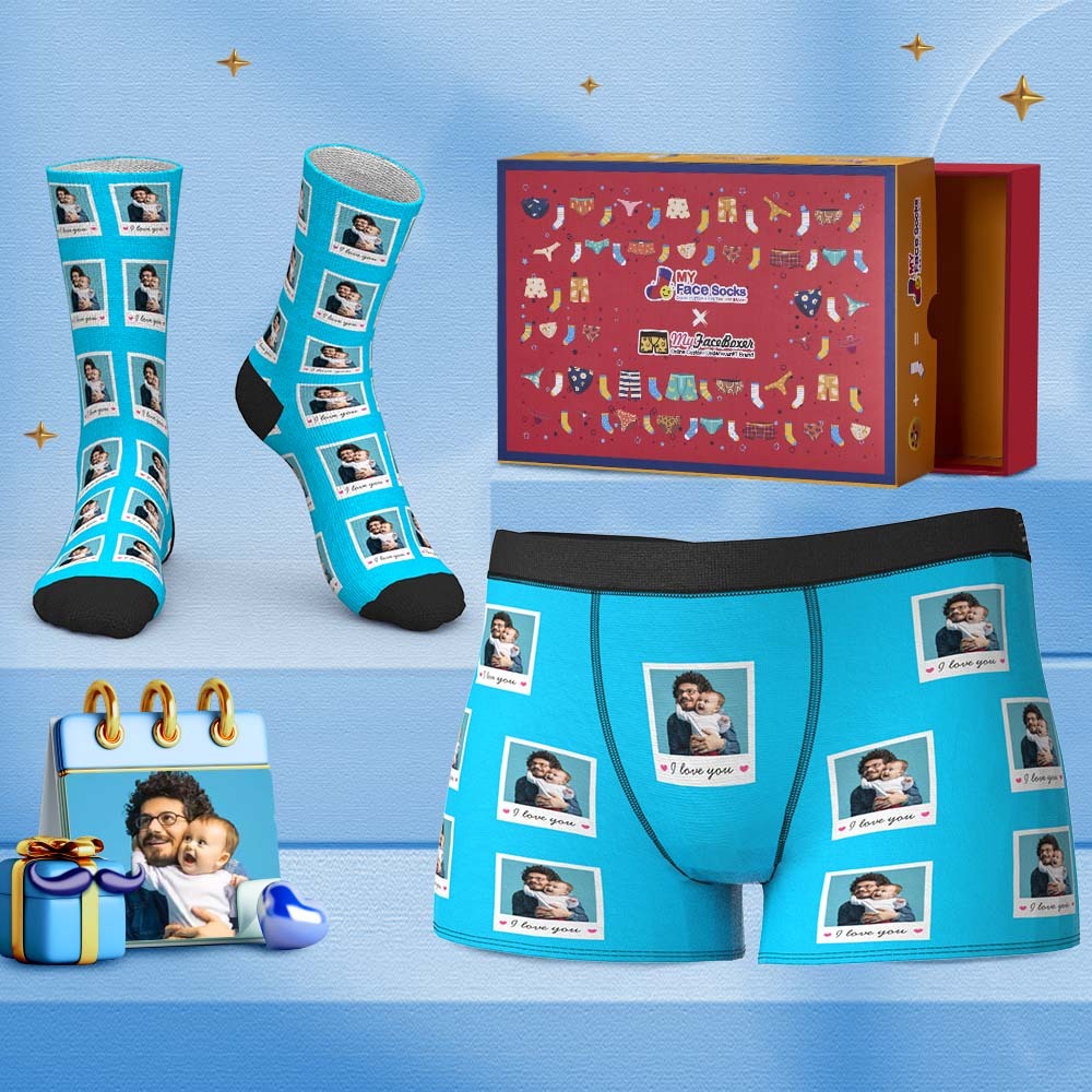 Custom Face Boxer Shorts And Socks Set Gifts To Dad I Love You Polaroid Co-Branding Set - MyFaceBoxer