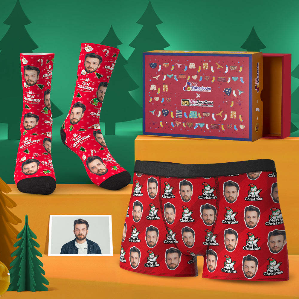 Custom Face Boxer Shorts And Socks Set For Lover Snowman Co-Branding Set - MyFaceBoxer