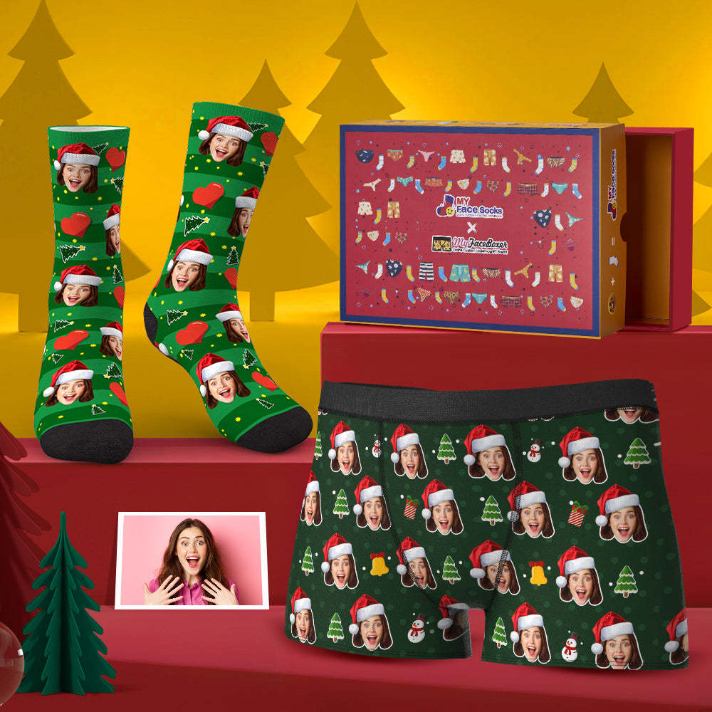Custom Christmas Lover Face Boxer Shorts And Socks Set Co-Branding Set - MyFaceBoxer