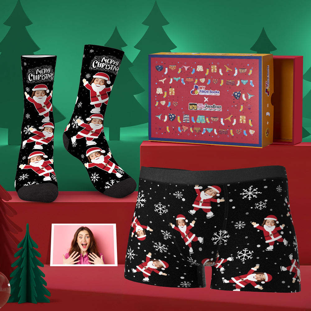Custom Face Boxer Shorts And Socks Set For Lover Merry Christmas Snow Co-Branding Set - MyFaceBoxer