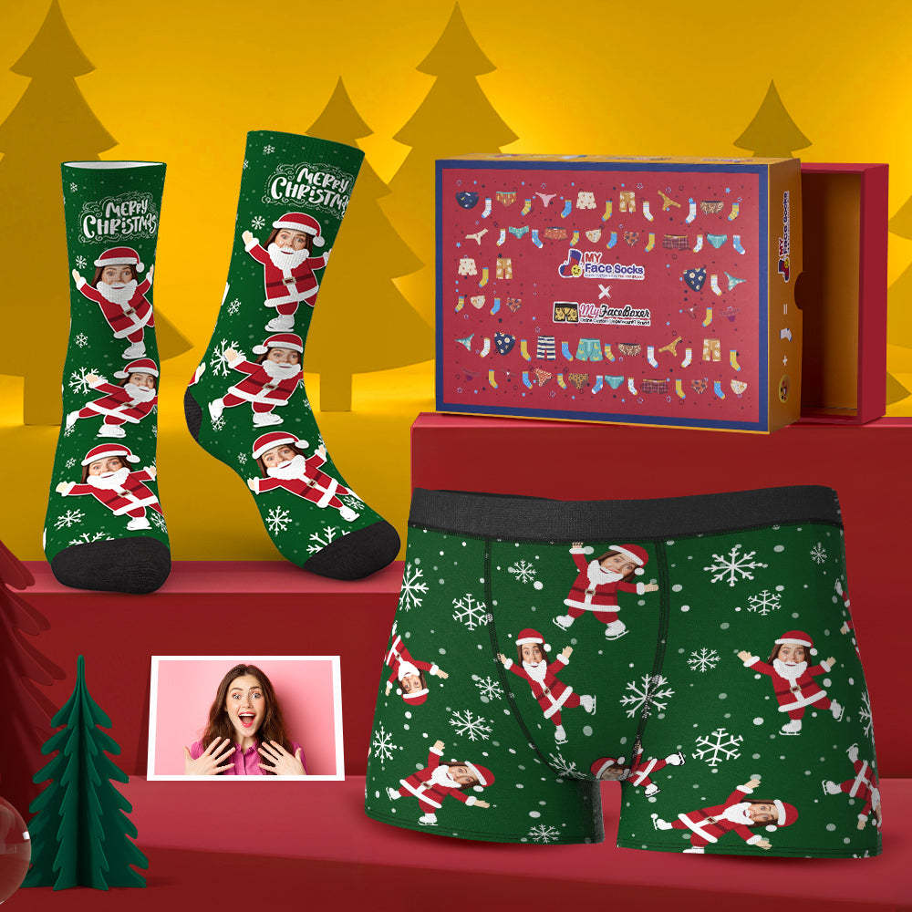 Custom Face Boxer Shorts And Socks Set For Lover Merry Christmas Snow Co-Branding Set - MyFaceBoxer