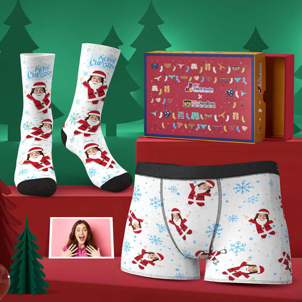 Custom Face Boxer Shorts And Socks Set For Lover Merry Christmas Snow Co-Branding Set - MyFaceBoxer
