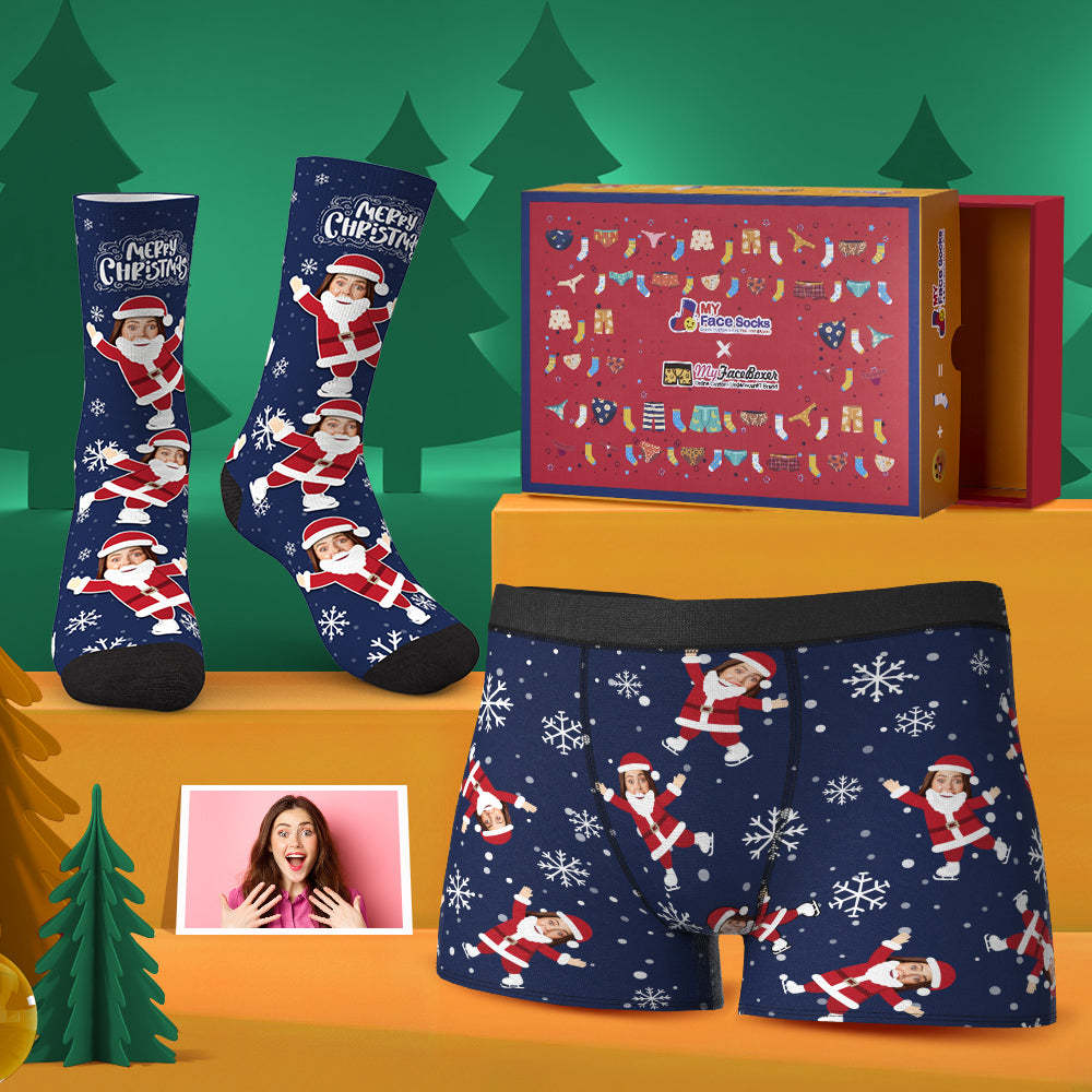 Custom Face Boxer Shorts And Socks Set For Lover Merry Christmas Snow Co-Branding Set - MyFaceBoxer