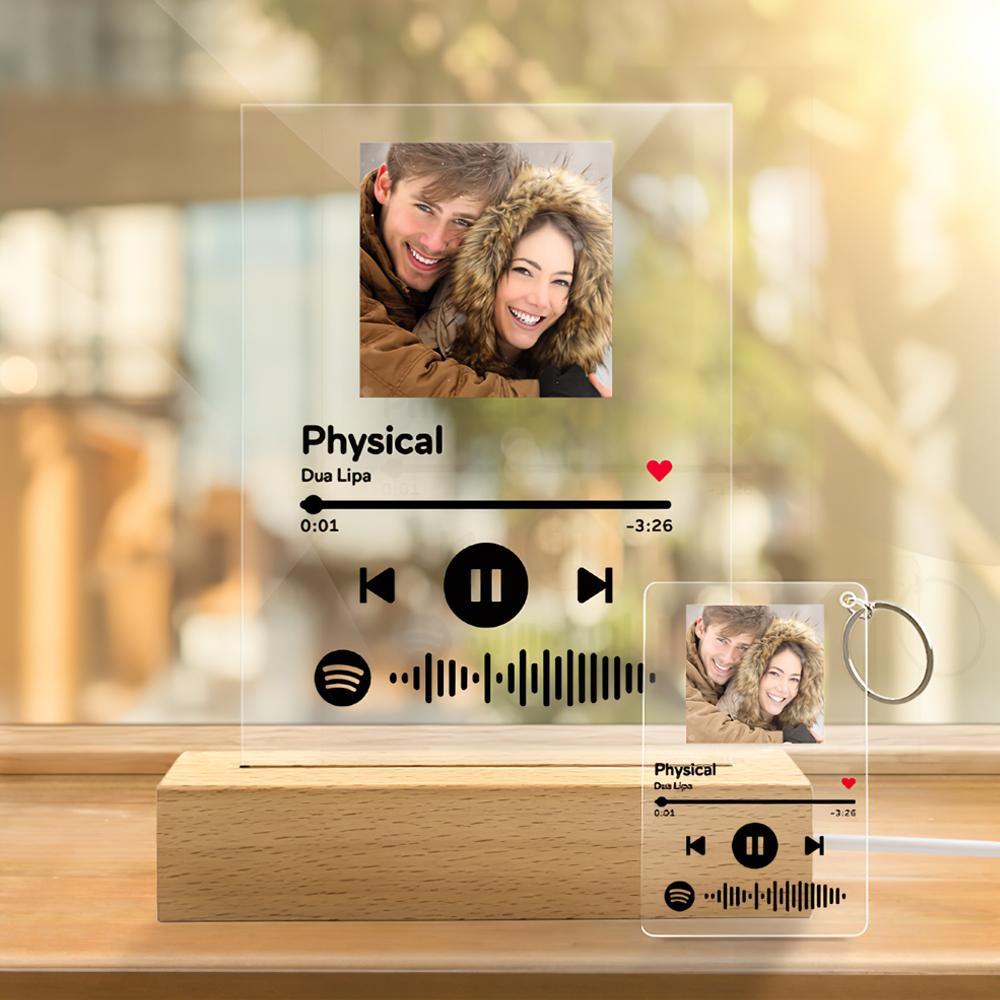 Custom Music code glass night light with favorite song with keychain - MyFaceBoxer